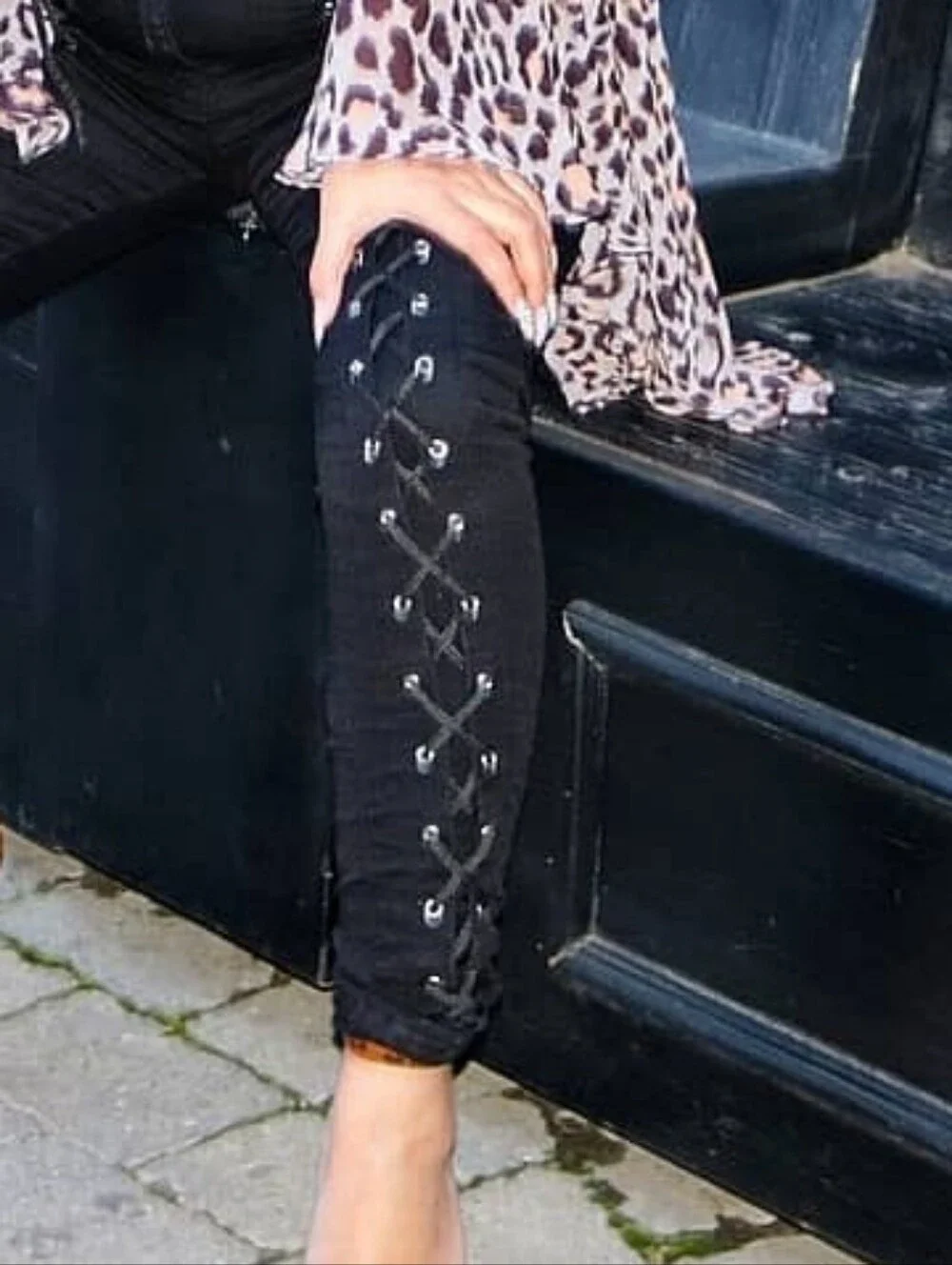 Parisian Works Black Lace-Up Skinny Jeans - Picture 3 of 5
